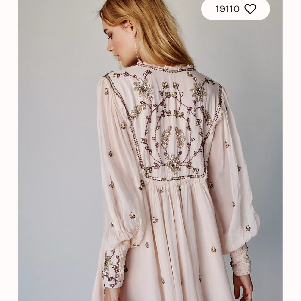 Free People Embroidered Cream Dress